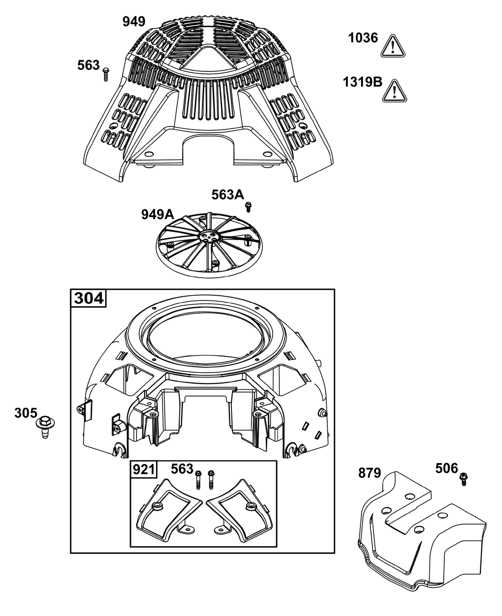 Blower Housing Group Diagram and Parts List for 49E877-0033-G1 400000 - 699999 Briggs and Stratton Engine